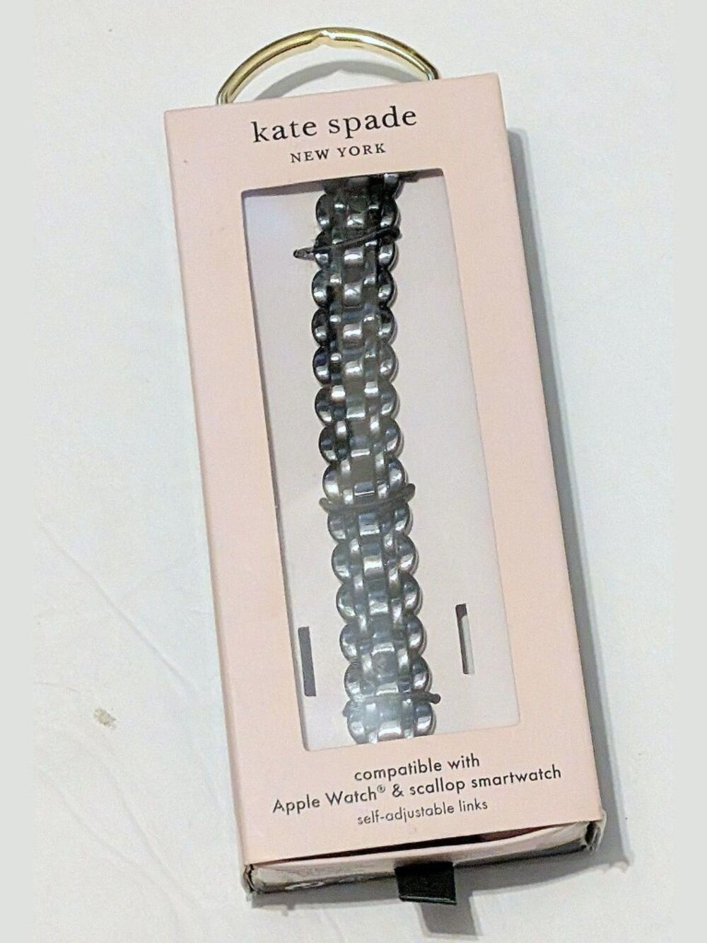 NIP Kate Spade Black Adjustable Stainless Band Apple/ Scallop Smartwatch KSS0038